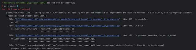 pyproject.toml: line 7: using '[tool.sip.metadata]' to specify the project metadata is deprecated and will be removed in SIP v7.0.0, use '[project]' instead