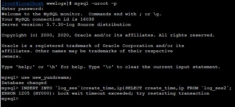ERROR 1205 (HY000) Lock wait timeout exceeded try restarting transaction